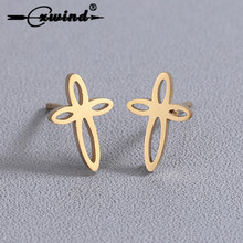 Cxwind Fashion Cross Earring Christmas Jewelry Stainless Steel Gold Color Stud Earrings for Women Cute Infinity Knot Kids Gifts 2024 - buy cheap