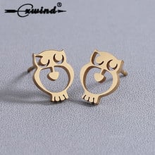 Cxwind-pendientes de acero inoxidable con forma de búho para mujer, aretes con forma de corazón, Color dorado, estilo Animal 2024 - compra barato