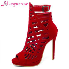 Lasyarrow-botas femininas, na moda de verão, para mulheres, tira com fivela, zíper, salto alto, sandálias curtas, bota stiletto, sapatos de salto feminino 2024 - compre barato