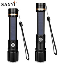 Portable Zoomable Lantern 3 Modes LED Solar Flashlight USB Rechargeable Torch Work Light With Compass Power Bank For Outdoor Use 2024 - buy cheap
