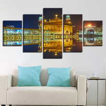 Canvas Wall Art Pictures Home Decor 5 Pieces Golden Temple Beautiful Night View Painting HD Printed Modular Poster Framework 2024 - buy cheap