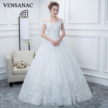 VENSANAC V Neck 2018 Sequined Ball Gown Wedding Dresses Elegant Short Sleeve Lace Appliques Backless Bridal Gowns 2024 - buy cheap