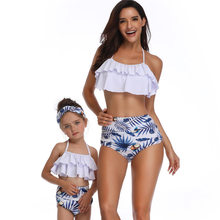 Bañador a juego para madre e hija, conjunto de Bikini con cuello Halter y borlas, traje de baño de cintura alta, ropa de playa 2024 - compra barato