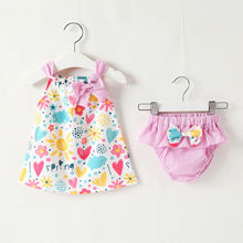 Infants Kids Baby Girl Clothes 2PCS Sleeveless Flower Print Tops Dress+Shorts Outfits Summer 0-24M 2024 - buy cheap