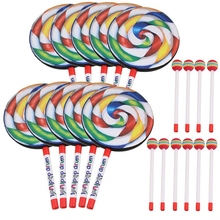 10Pcs 7.9 inch Lollipop Shape Drum With Rainbow Color Mallet Music Rhythm Instruments Kids Baby Children Playing Toy 2024 - buy cheap