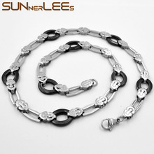 SUNNERLEES Jewelry Stainless Steel Necklace 13mm Geometric Link Chain Black Silver Color Men Women Gift SC143 N 2024 - buy cheap