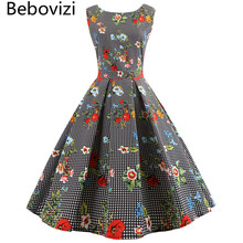 Bebovizi Brand Plaid Dress Flower Audrey Hepburn Big Hemlines Swing Rockabilly Vintage Retro Party Midi Dresses Women's Clothing 2024 - buy cheap