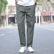 Calças casuais masculinas para outono, calças de 100% algodão soltas retas e sólidas, tamanho médio, bolsos esportivos 2024 - compre barato