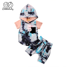 Conjunto de ropa de verano para bebés y niños pequeños, Set de Sudadera con capucha de manga corta y pantalones cortos, 2 uds. 2024 - compra barato