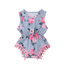 Floral Newborn Infant Baby Girl Sleeveless Tassel Ball Striped  Romper Jumpsuit Outfit Sunsuit 2024 - buy cheap