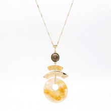 Fashion Alloy Shell Arc Charms Yellow Onyx Stone Pendant Long Chain Sweater Necklace Geometric Accessories Body Jewelry 2024 - buy cheap