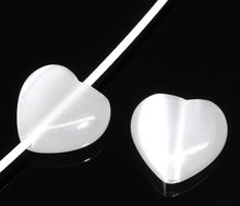 DoreenBeads White Flat Heart Charm Created Cat's Eye Glass Spacer Beads 12x12mm,30PCs (B06567), yiwu 2024 - buy cheap