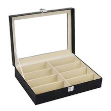 1 Pc 8 Slot Wooden PU Leather Black Sunglass Glasses Eyeglass Storage Box Organizer Collector Display Case 2024 - buy cheap