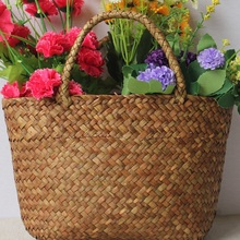 Bolsa feminina de palha trançada, sacola redonda artesanal pequena feita em palha trançada para jardim 2024 - compre barato
