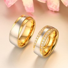 Couple Wedding Band Men's Rings Gold Color Alliance anillos anel bague Promise Love Engagement Rings for Women Valentine's Day 2024 - buy cheap