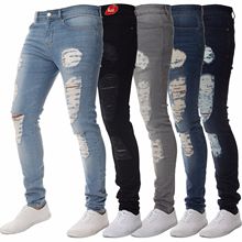Men Jeans 2019 Hip Hop Skinny Motorcycle Denim Pants Men Zipper Ripped Designer Casual Personality Pencil Jeans O8R2 2024 - buy cheap