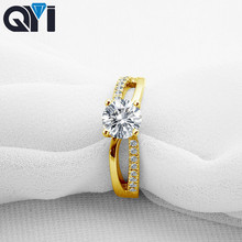 QYI 1ct 14 K sólido amarillo oro Split banda anillos mujeres corte redondo Sona diamante simulado Halo anillo de compromiso 2024 - compra barato