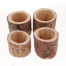 WOODEN FLOWER VASE Rustic Tree Stump Succulent Plants Bonsai Flowerpot &Tea Light Candle Holder 2024 - buy cheap