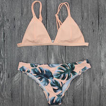 Conjunto de Bikini con estampado de hojas para mujer, traje de baño de dos piezas con estampado de hojas, acolchado con realce, perfecto para playa 2024 - compra barato