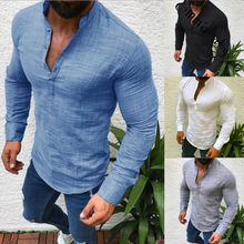 New Men Henley Shirt 2019 new Tee Tops Long Sleeve Stylish Slim Fit T-shirt Button placket Casual men Outwears Popular Design 2024 - buy cheap