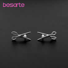 New Design Scissor Pearl Earings Women Stud Earrings Baby Girl Parel Oorbel Boucle D'oreille Perlen Ohrringe Kolczyki Kupe E2711 2024 - buy cheap