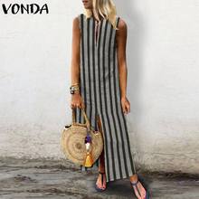 VONDA Women Striped Dress 2020 Summer Maxi Long Dress Vintage Casual Female Vestidos Sexy Sleeveless V Neck Sundress Plus Size 2024 - buy cheap
