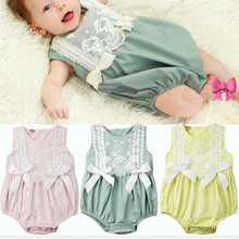 Cute Toddler Baby Girl Lace Flowers Romper Summer Sleeveless Bow O-Neck Sunsuit Floral Romper Baby Girl Cotton Clothes 0-24M 2024 - buy cheap