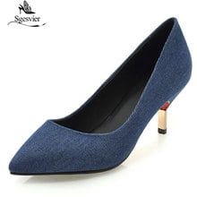 SGESVIER Brand Denim Women Pumps shoes High Heel Pumps Pointed Women Party Lady Pumps Stilettos sapatos feminino chaussures G19 2024 - buy cheap