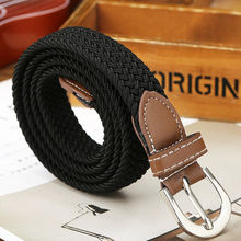 Cinturón de cuero trenzado para hombre, correa elástica con hebilla de lona, color Beige, negro, café, azul, verde caqui y 2024 - compra barato