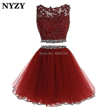 Nyzy p54 amostra real borgonha vestido de baile curto 2 peça vestido cristal rendas apliques tule inchado vestido festa 2019 vestidos coctel 2024 - compre barato