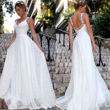 Elegant Women Lace Dress V-neck Strappy High Waist White Dress Prom Ball Gown Formal Evening Party Cocktail Maxi Holiday Dresses 2024 - buy cheap