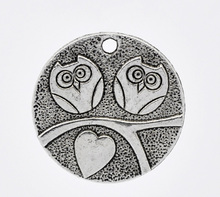 DoreenBeads 20 Silver Color Owl Pattern Pendants 25mm Dia. (B12712), yiwu 2024 - buy cheap
