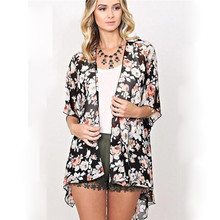 Kimono holgado con estampado floral para mujer, ropa de playa Sexy con manga acampanada, cárdigan, blusa de verano, 2019 2024 - compra barato