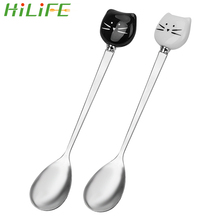 HILIFE Cartoon Spoon Kitchen Utensils Flatware Stainless Steel Handle Cat Ceramic Dessert Spoons Coffee Ice Cream Sugar Tea 2024 - buy cheap