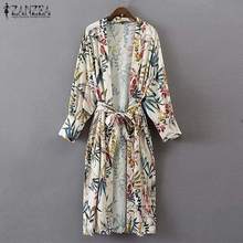 2020 ZANZEA Women  Floral Long Kimono Cardigan Summer Lace Up Beach Shirt Casual Ladies Long Sleeve Blouse Tops Blusas 2024 - buy cheap