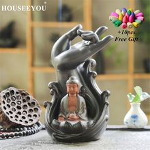 10Pcs Cones + Buddha Palm Figure Backflow Incense Burner Ceramic Stick Incense Holder Aroma Censer for Home Buddhist Temple 2024 - buy cheap