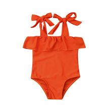 Bikini amarillo para niñas pequeñas, traje de baño de una pieza con hombros descubiertos, con cordones, ropa de playa 2024 - compra barato