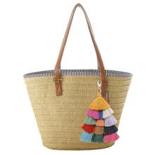 Bolso de mano sencillo de paja para mujer, bandolera de hombro con borlas, playa, con cremallera, de compras, Bolsa Bandolera de viaje a la moda 2024 - compra barato