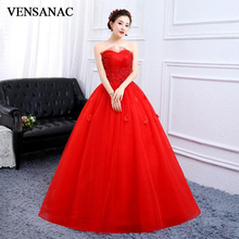 VENSANAC 2019 Lace Appliques Strapless Ball Gown Wedding Dresses Off The Shoulder Flowers Backless Bridal Dress 2024 - buy cheap