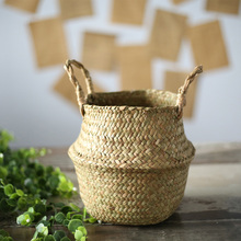 Novo-seagrass wickerwork cesta rattan dobrável pendurado vaso de flores plantador tecido suja lavanderia cesta de armazenamento decoração da sua casa 2024 - compre barato