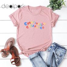 2020 Summer Tops for Women T-shirt Plus Size 3XL 4XL 5XL Short Sleeves Letters Print EMOTIONALLY EXHAUSTED Cotton Funny Tshirt 2024 - buy cheap