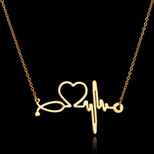 Geometric Heart Women Stainless Steel Rose Gold silver color  Stethoscope Pendant Heartbeat Necklace Drop Shipping 2024 - buy cheap