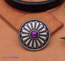 10pc  26X26MM Beauty Tribal PURPLE Turquoise Frosted Silver Bohemian Flower Leathercraft Conchos 2024 - buy cheap