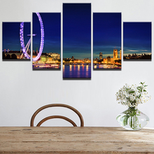 Canvas Prints Pictures Modular Wall Art Sky Wheel Painting 5 Pieces Beautiful Seaside City Nightscape Poster Bedroom Home Decor 2024 - buy cheap