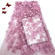 Embroidered Tulle Lace Fabric, Pearls Lace Applique Fabric For Wedding, African 3D Flower Lace Fabric High Quality RF2712 2024 - buy cheap