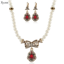 Indian Wedding Jewelry Sets Crystal Pearl Pendant Necklace And Earrings Set 2024 - buy cheap