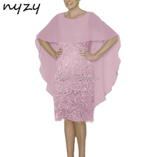 NYZY M46H Wedding Party Dress Guest Wear Short Mother of the Bride Lace Dresses Pink Groom Mother Outfits with Cape Sleeves 2024 - buy cheap