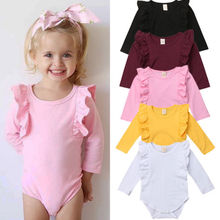 Newborn Infant Baby Girl Ruffle Long Sleeve Romper Cotton Casual Solid Bodysuit O-neck Jumpsuit Outfits Clothes 5Colors Pudcoco 2024 - buy cheap