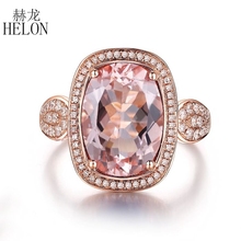 Helon-anel de pedras preciosas, cor sólida, 14k, ouro rosa, 10x14mm, 8.7ct, morganite genuíno e empedrado, 0,45ct, diamantes naturais, feminino, joias da moda 2024 - compre barato