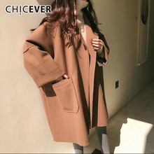 CHICEVER Winter Women's Coats Female Jackets Lapel Long Sleeve Loose Open Stitch Oversize Coat Korean Fashion Clothes New 2024 - buy cheap
